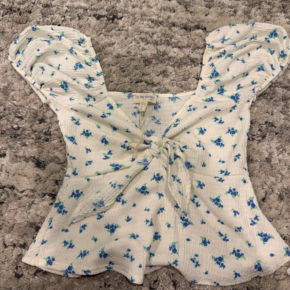 See You Monday Floral Puff Sleeve Top